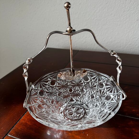 VTG Queen Anne Cut Glass Starburst Silver Plate Spoon Holder Relish Dish 3pcs - Picture 7 of 15